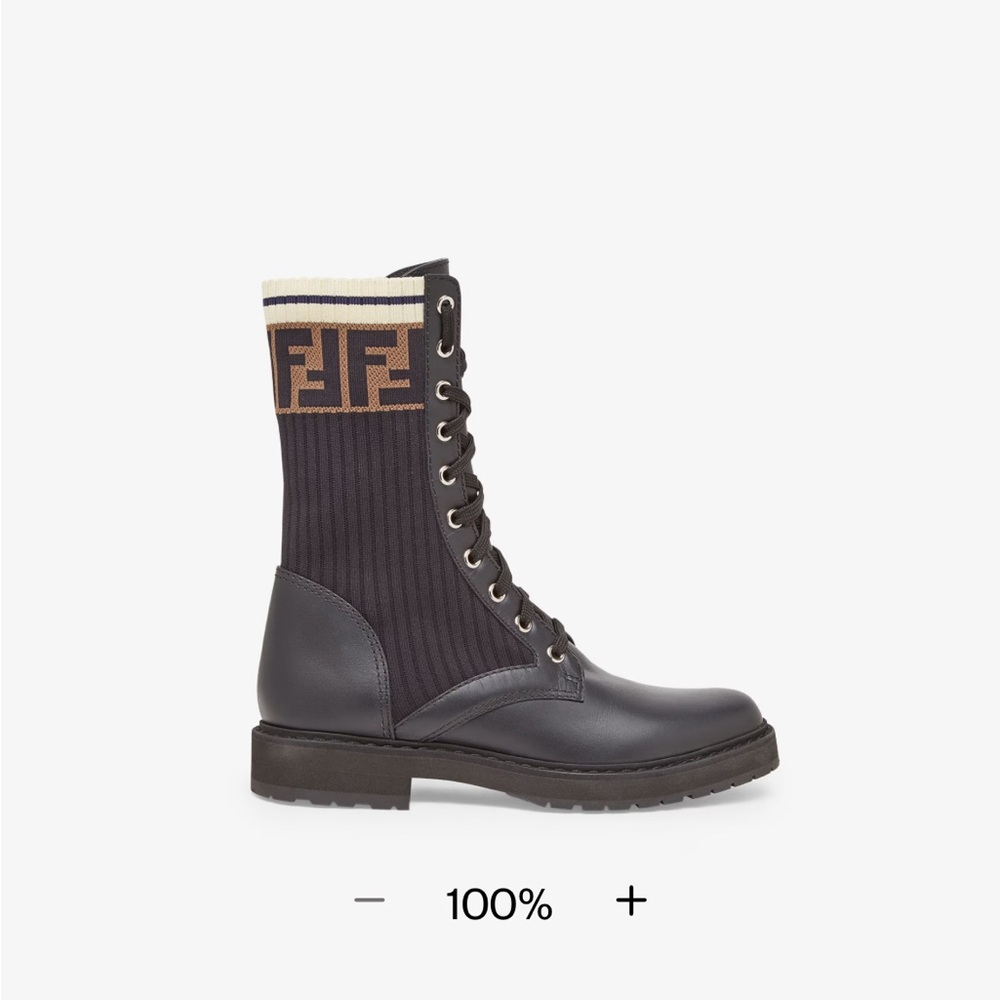 Fendi Black and Brown Logo Lace-Up Boots